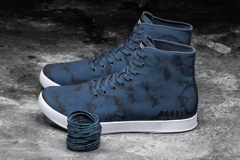 Navy Nobull High-Top Tie-Dye Canvas Men's Trainers | CA P1418J